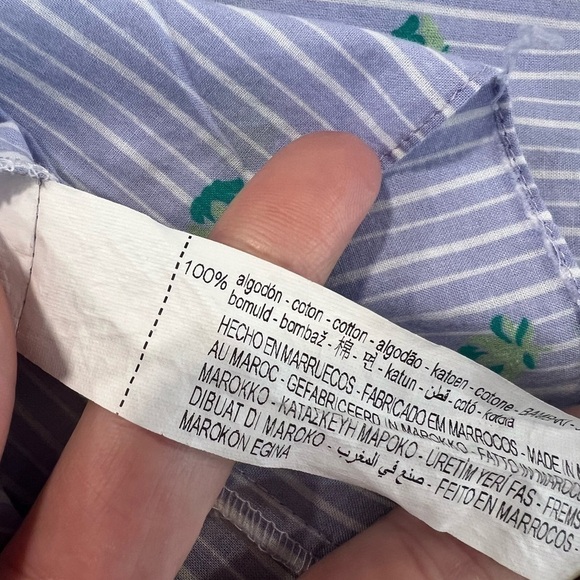 Zara Cotton, Button Down Striped Shirt with Floral Print and Puffy Sleeves - Picture 2 of 10